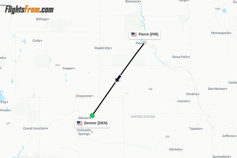 Flights from Pierre to Denver route map