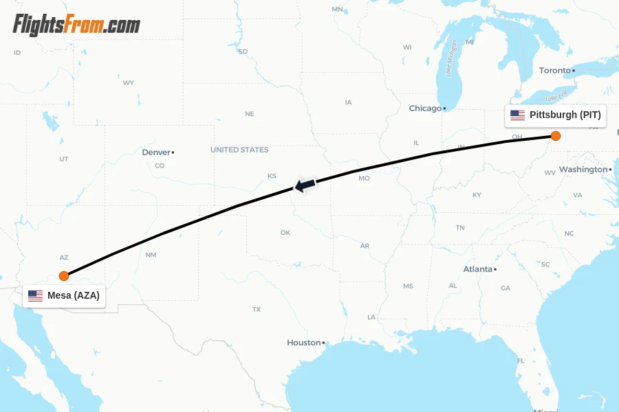 Flights from Pittsburgh to Mesa route map