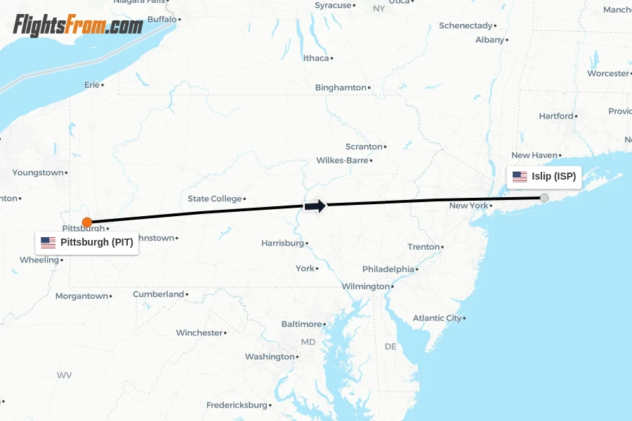 Flights from Pittsburgh to Islip route map