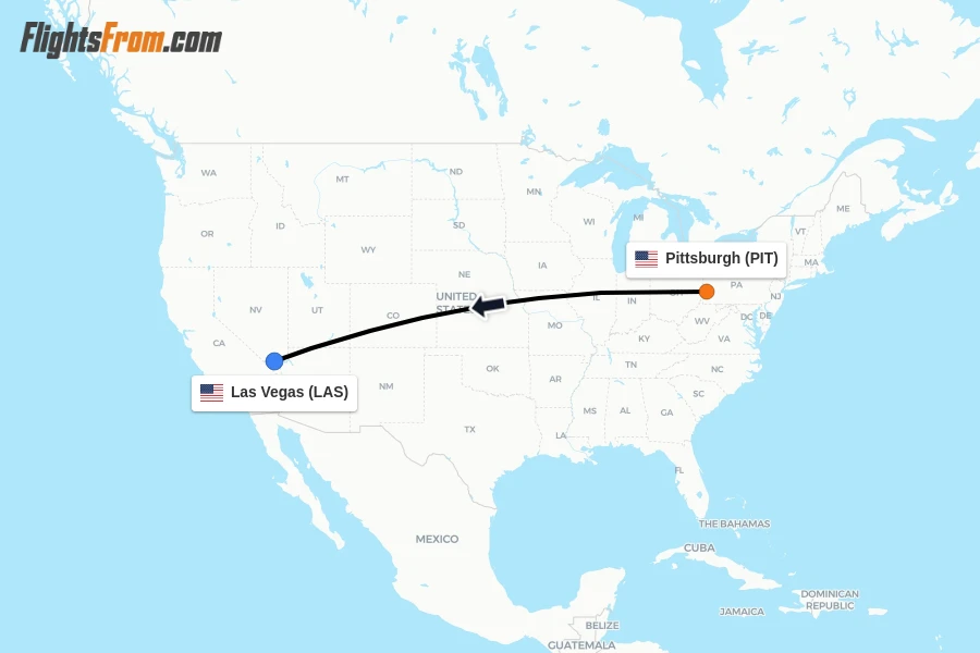 Flights from Pittsburgh to Las Vegas route map