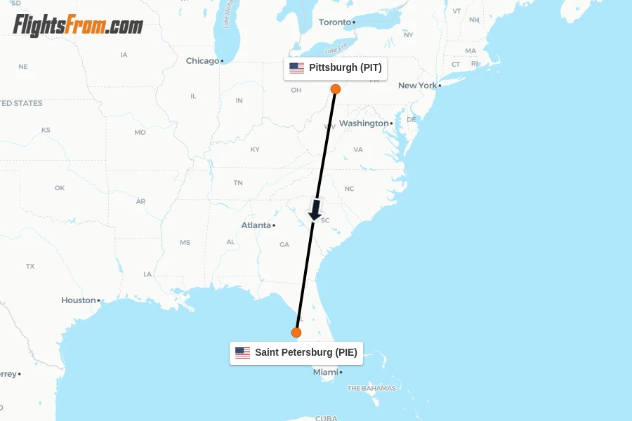 Flights from Pittsburgh to Saint Petersburg route map
