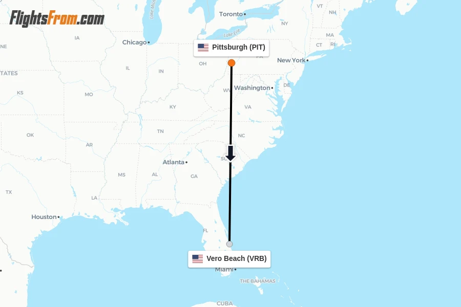Flights from Pittsburgh to Vero Beach route map