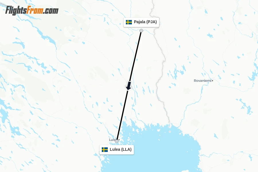 Flights from Pajala to Lulea route map