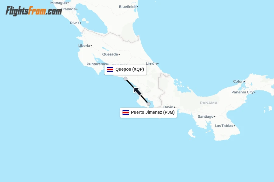 Flights from Puerto Jimenez to Quepos route map
