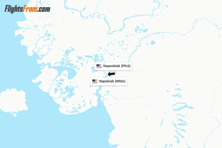 Flights from Napaskiak to Napakiak route map