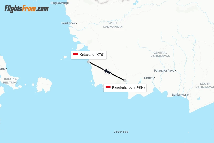 Flights from Pangkalanbun to Ketapang route map