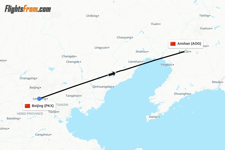 Flights from Beijing to Anshan route map