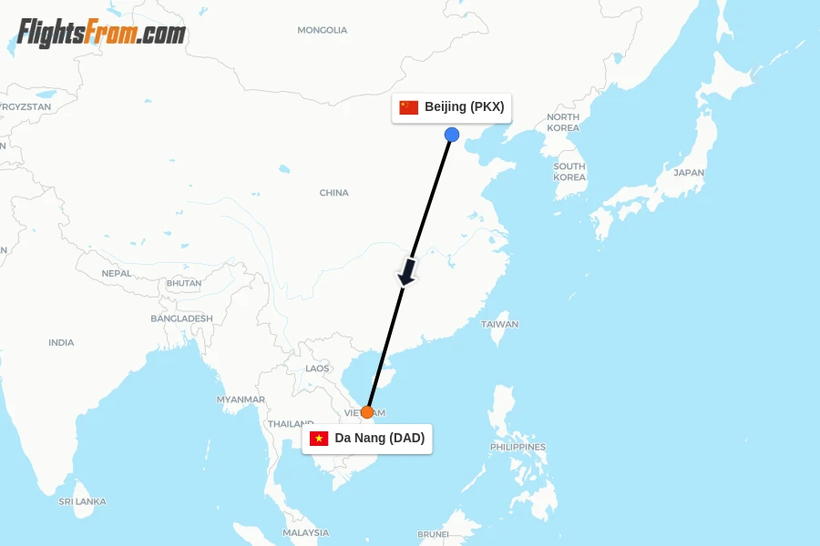Flights from Beijing to Da Nang route map