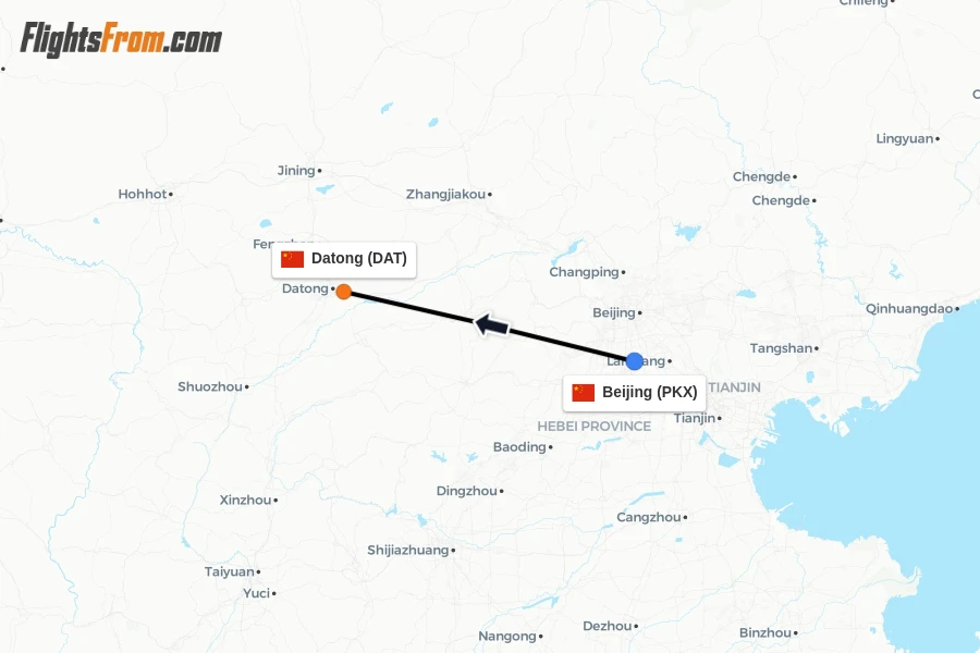 Flights from Beijing to Datong route map