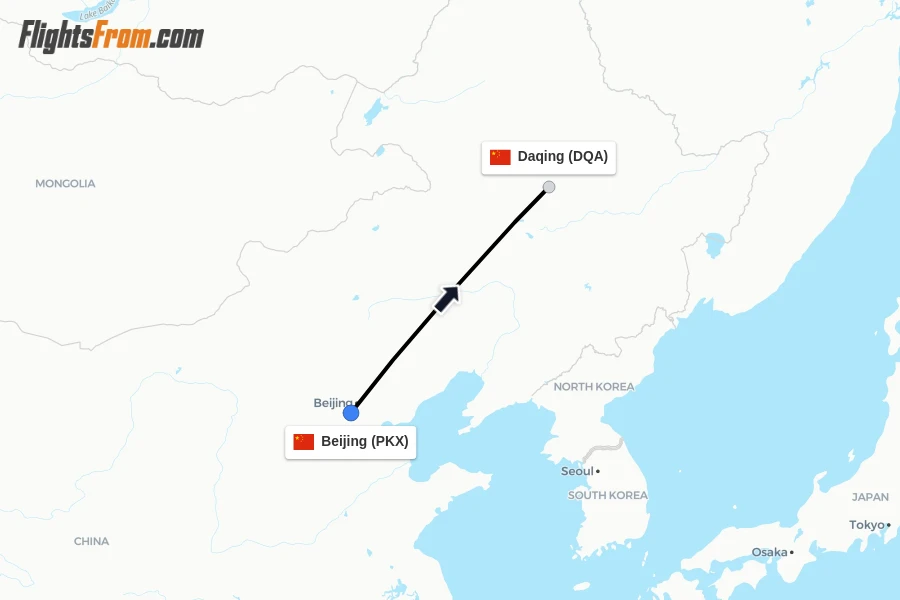 Flights from Beijing to Daqing route map