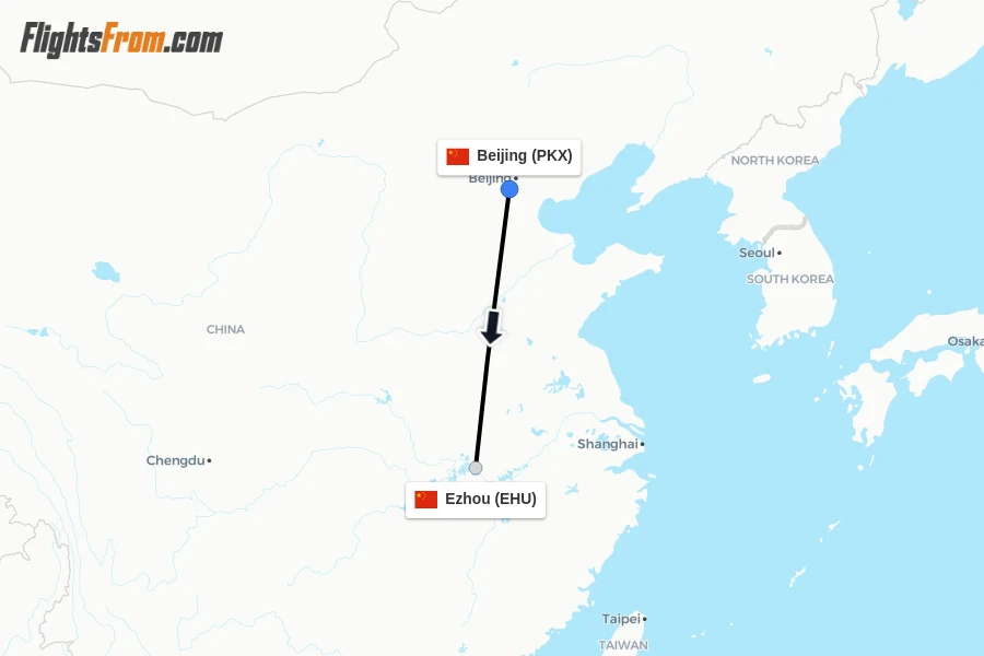 Flights from Beijing to Ezhou route map