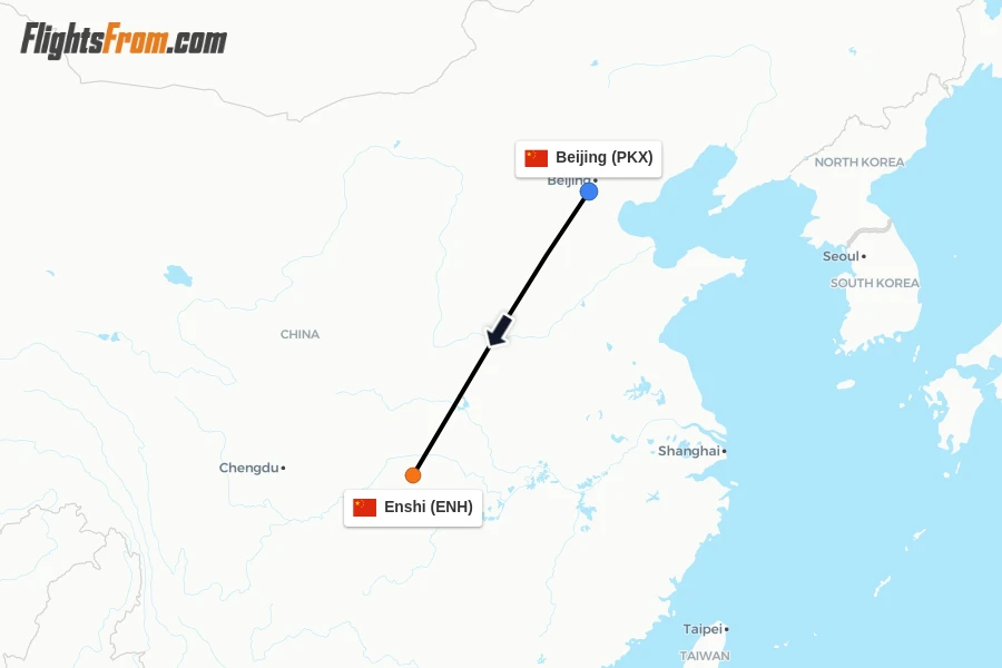 Flights from Beijing to Enshi route map