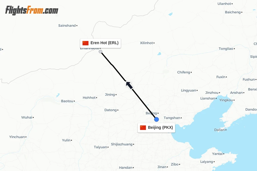 Flights from Beijing to Eren Hot route map