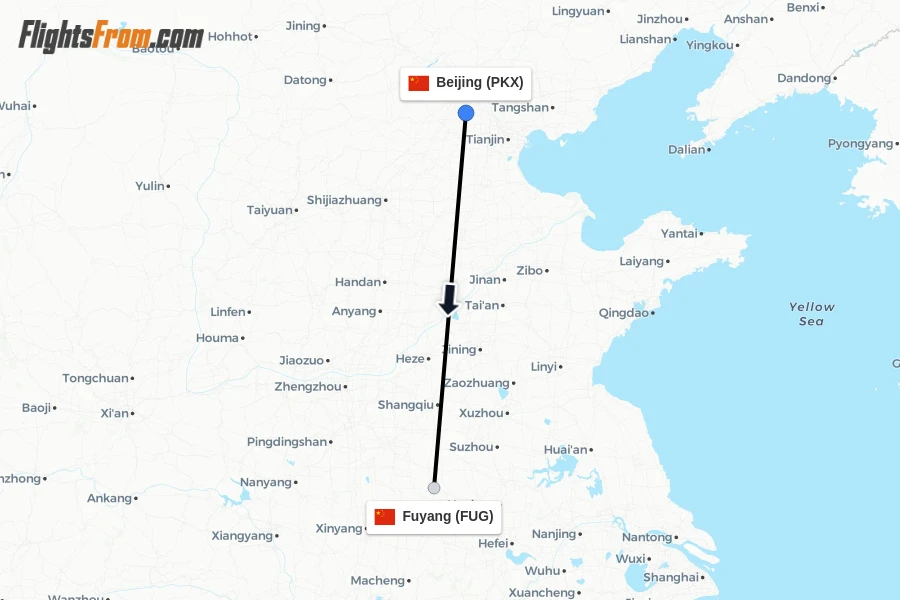 Flights from Beijing to Fuyang route map