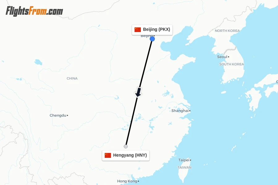 Flights from Beijing to Hengyang route map