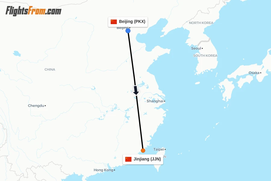 Flights from Beijing to Jinjiang route map