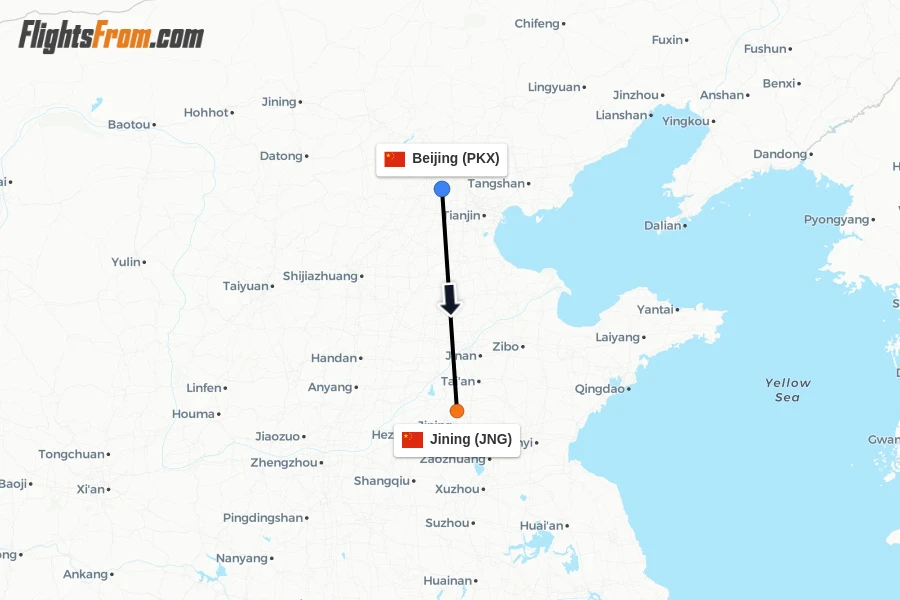 Flights from Beijing to Jining route map