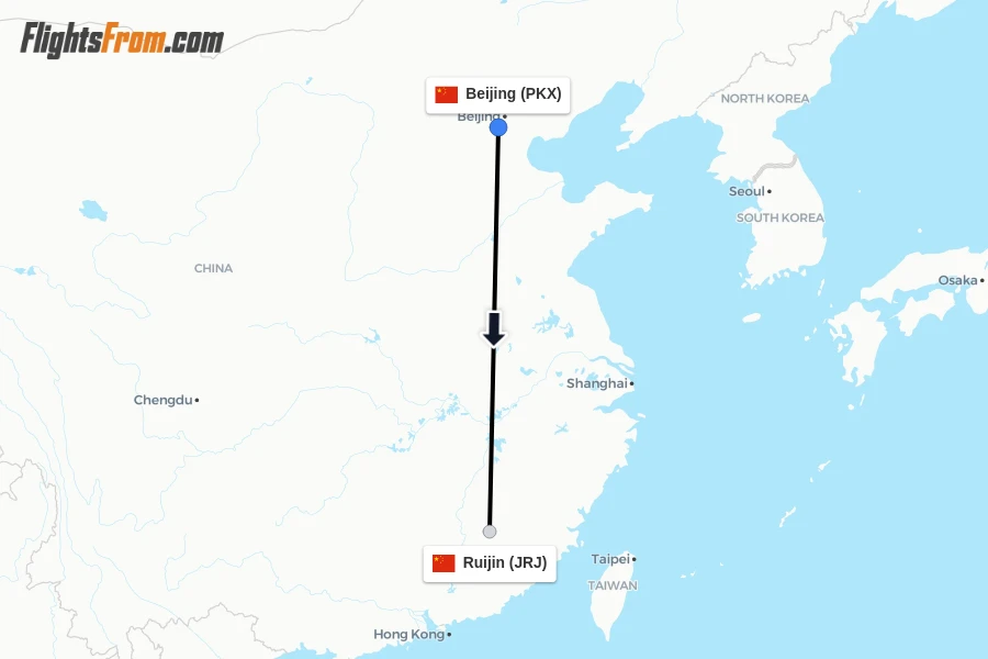Flights from Beijing to Ruijin route map