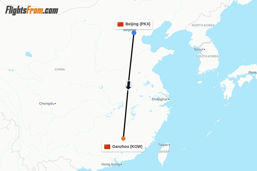Flights from Beijing to Ganzhou route map