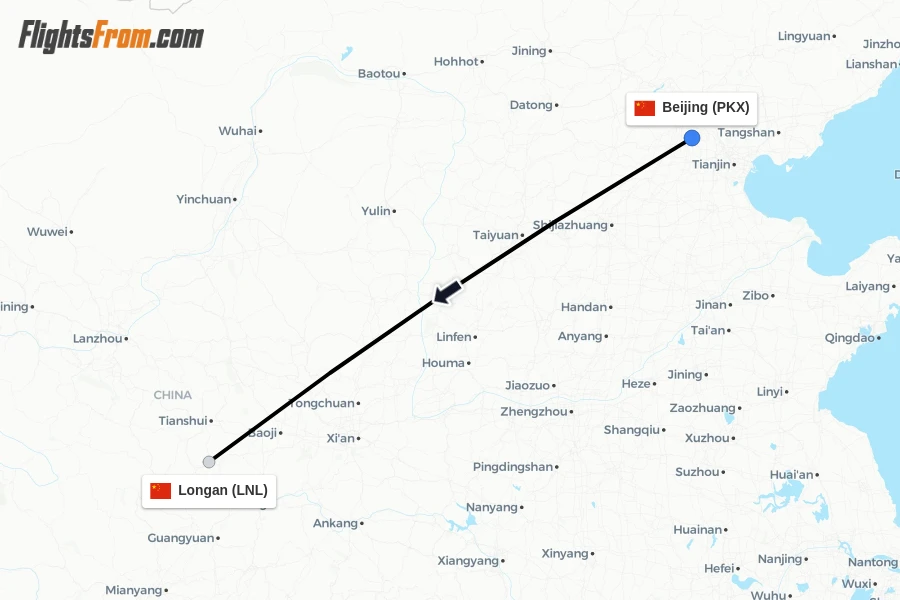 Flights from Beijing to Longan route map