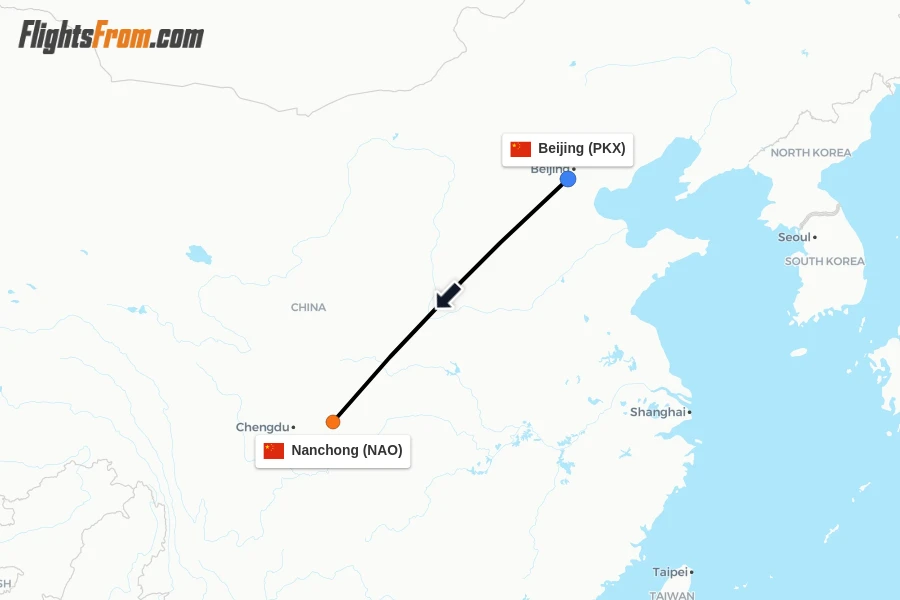 Flights from Beijing to Nanchong route map