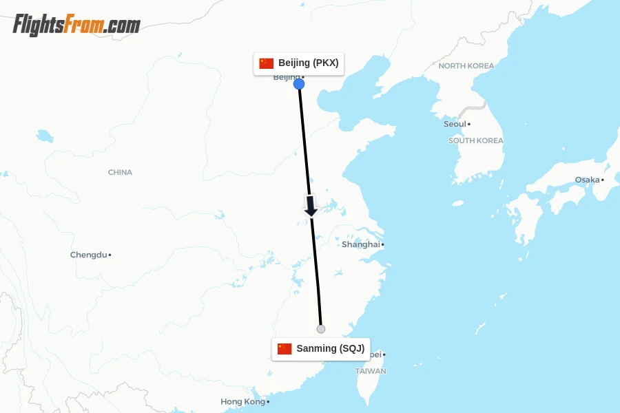 Flights from Beijing to Sanming route map