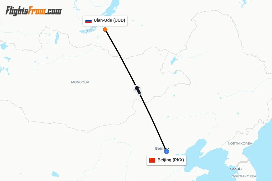 Flights from Beijing to Ulan-Ude route map