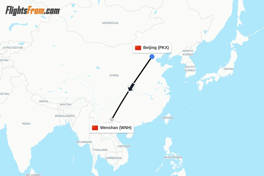 Flights from Beijing to Wenshan route map