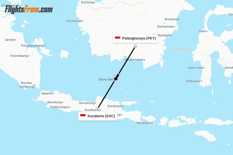 Flights from Palangkaraya to Surakarta route map