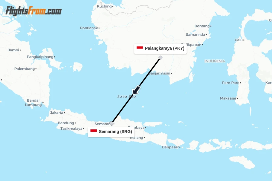 Flights from Palangkaraya to Semarang route map