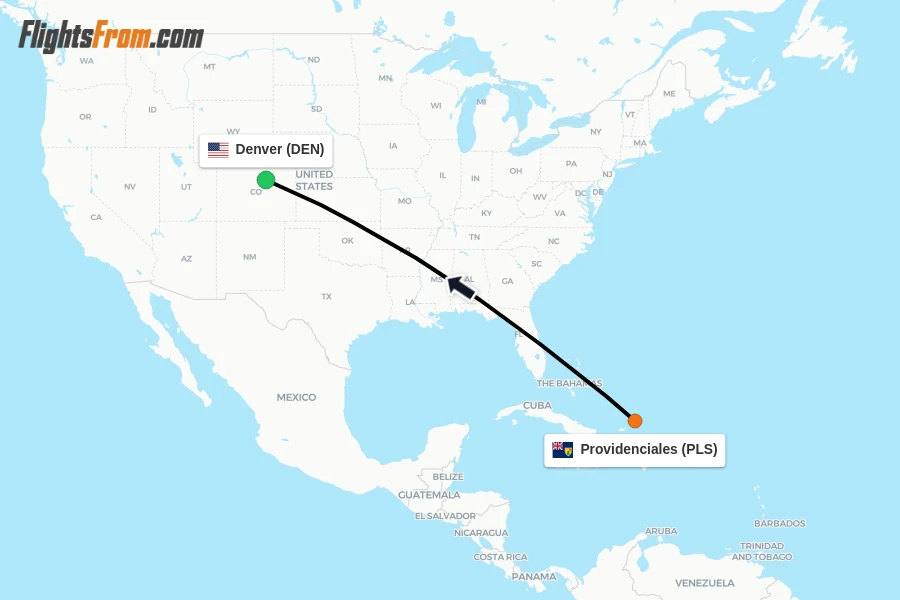 Flights from Providenciales to Denver route map
