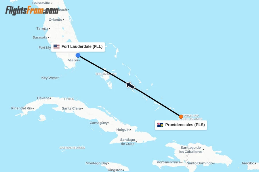 Flights from Providenciales to Fort Lauderdale route map