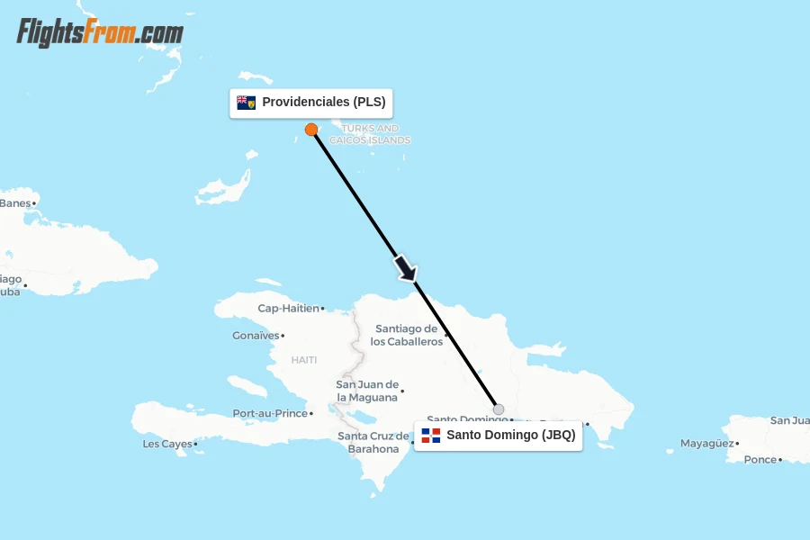 Flights from Providenciales to Santo Domingo route map