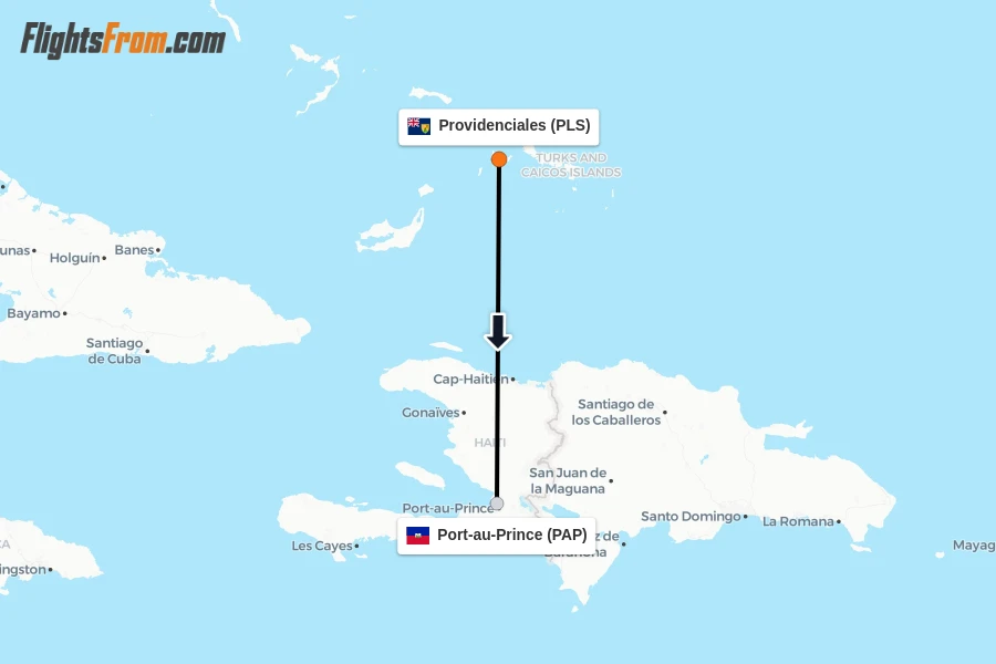 Flights from Providenciales to Port-au-Prince route map
