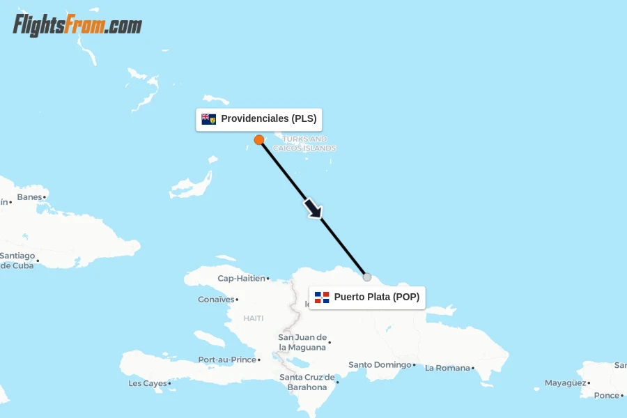 Flights from Providenciales to Puerto Plata route map