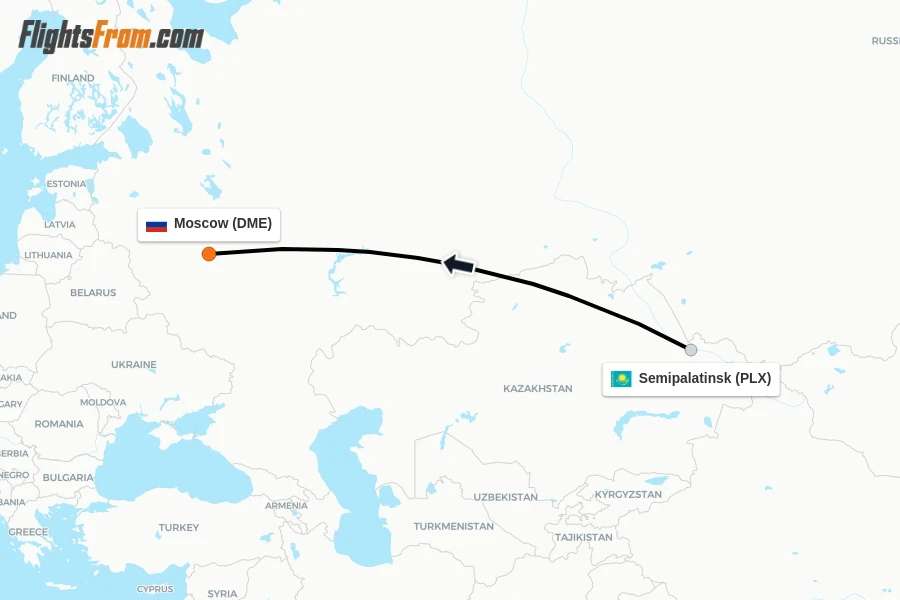 Flights from Semipalatinsk to Moscow route map