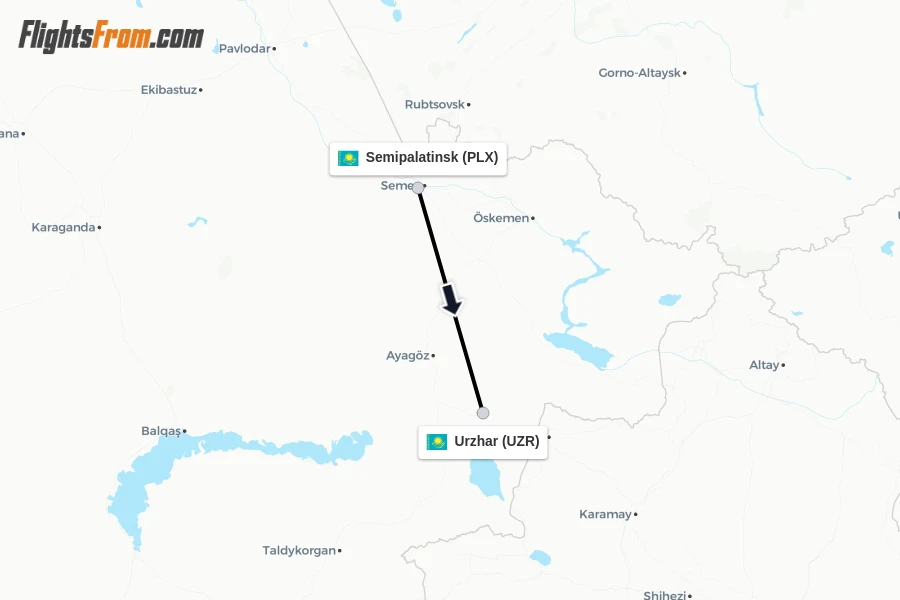 Flights from Semipalatinsk to Urzhar route map