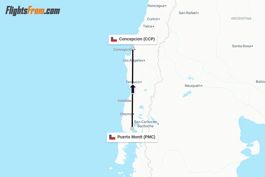Flights from Puerto Montt to Concepcion route map