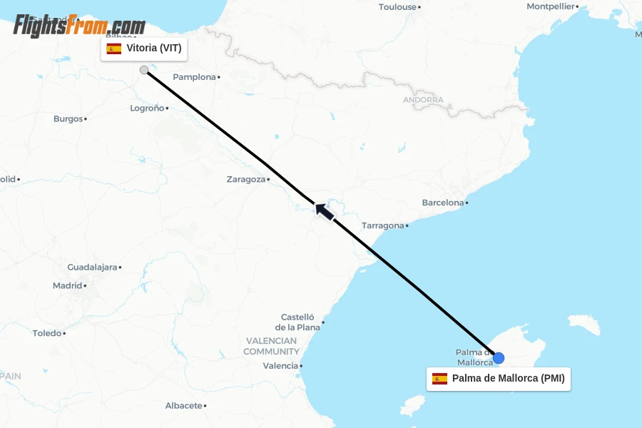 Flights from Palma de Mallorca to Vitoria route map
