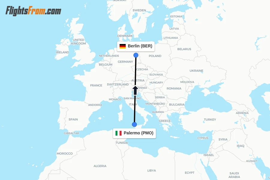 Flights from Palermo to Berlin route map