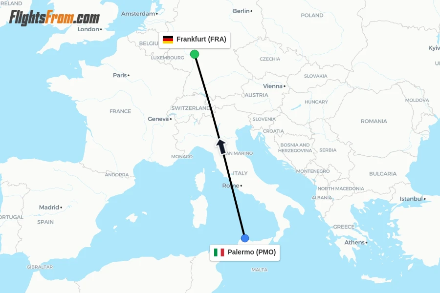 Flights from Palermo to Frankfurt route map