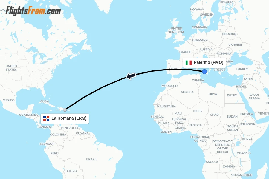 Flights from Palermo to La Romana route map