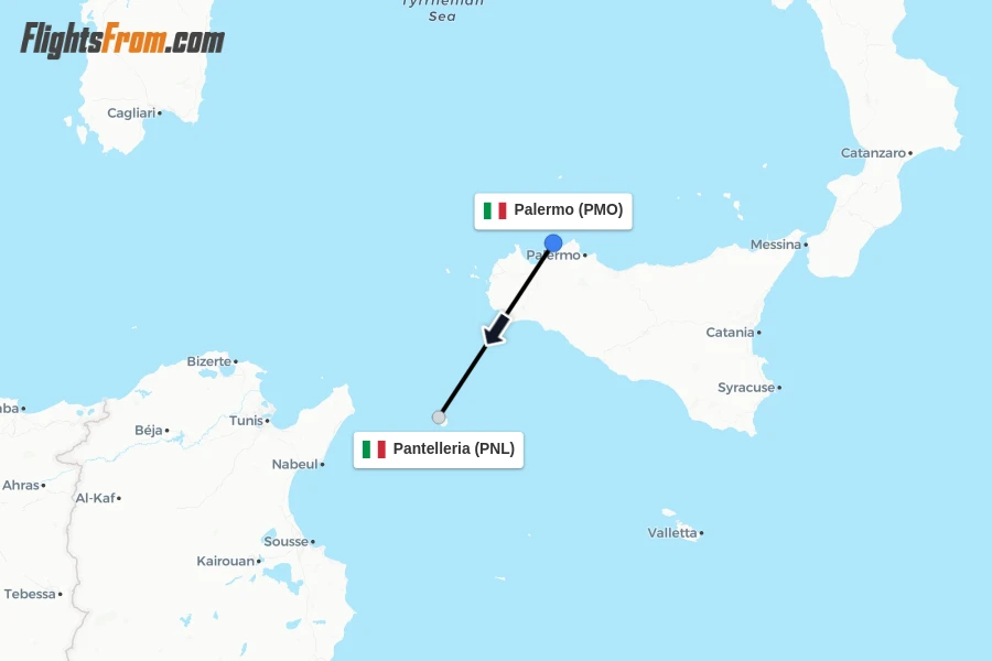 Flights from Palermo to Pantelleria route map