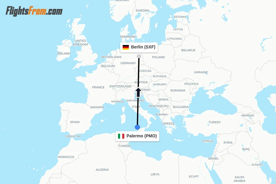 Flights from Palermo to Berlin route map