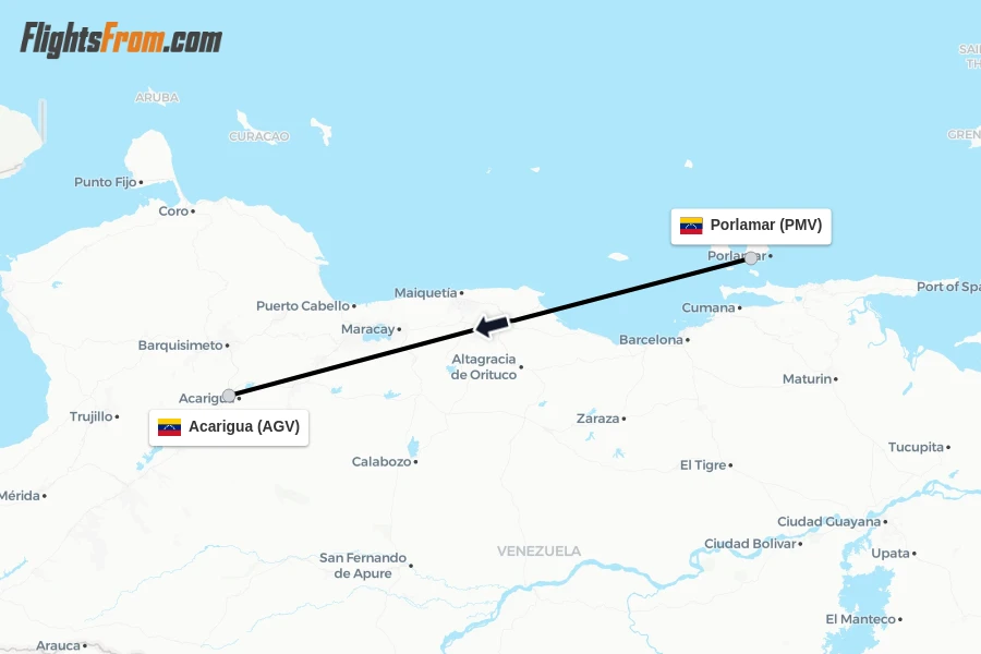 Flights from Porlamar to Acarigua route map