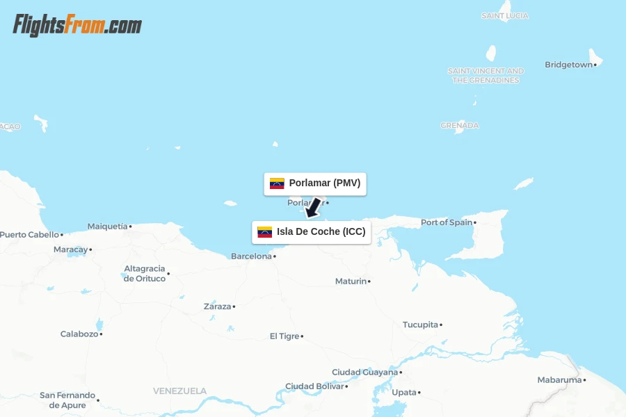 Flights from Porlamar to Isla De Coche route map