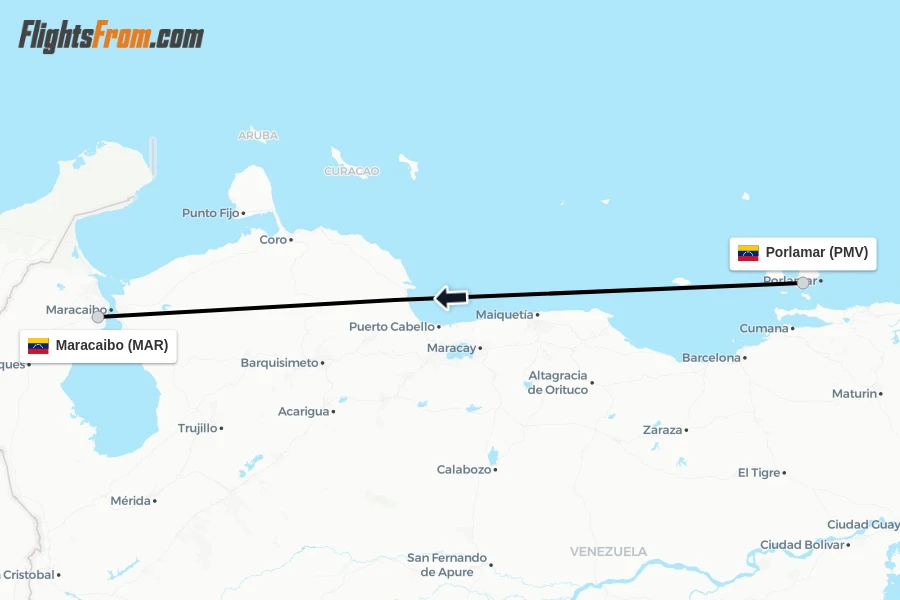 Flights from Porlamar to Maracaibo route map
