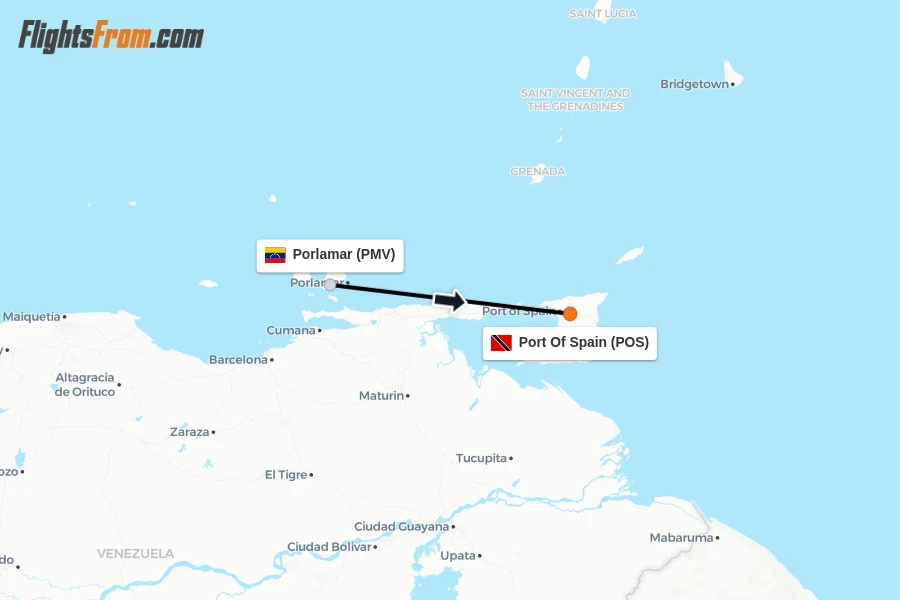 Flights from Porlamar to Port Of Spain route map
