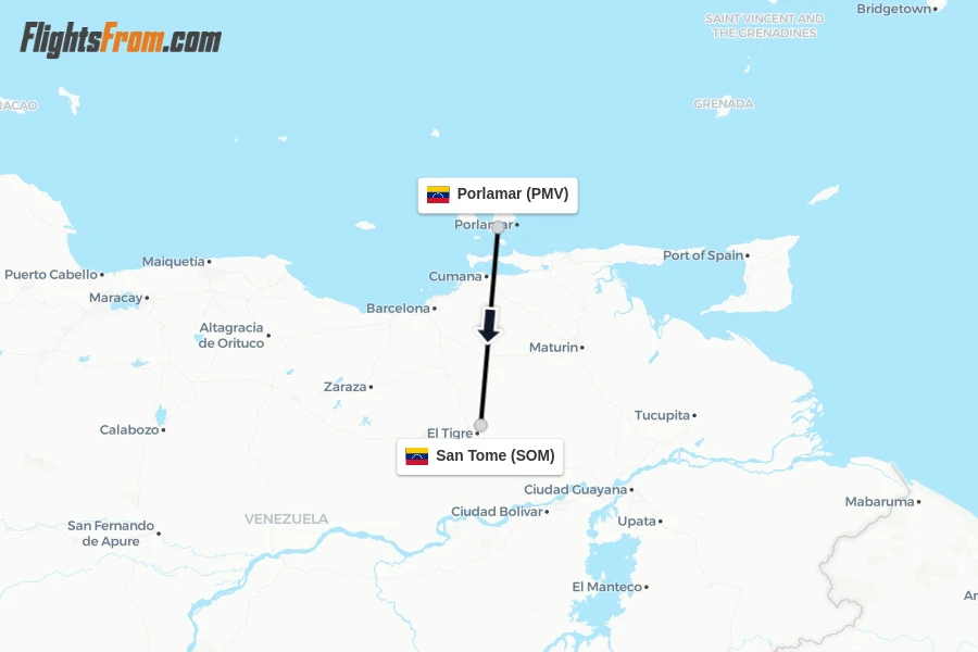 Flights from Porlamar to San Tome route map