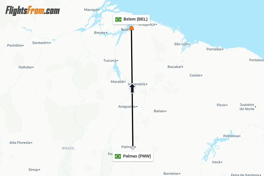 Flights from Palmas to Belem route map